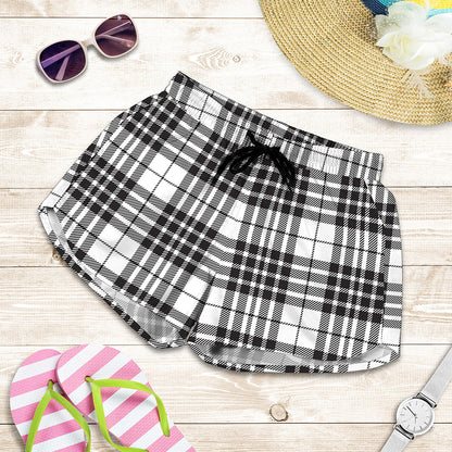 White And Black Border Tartan Print Women's Shorts
