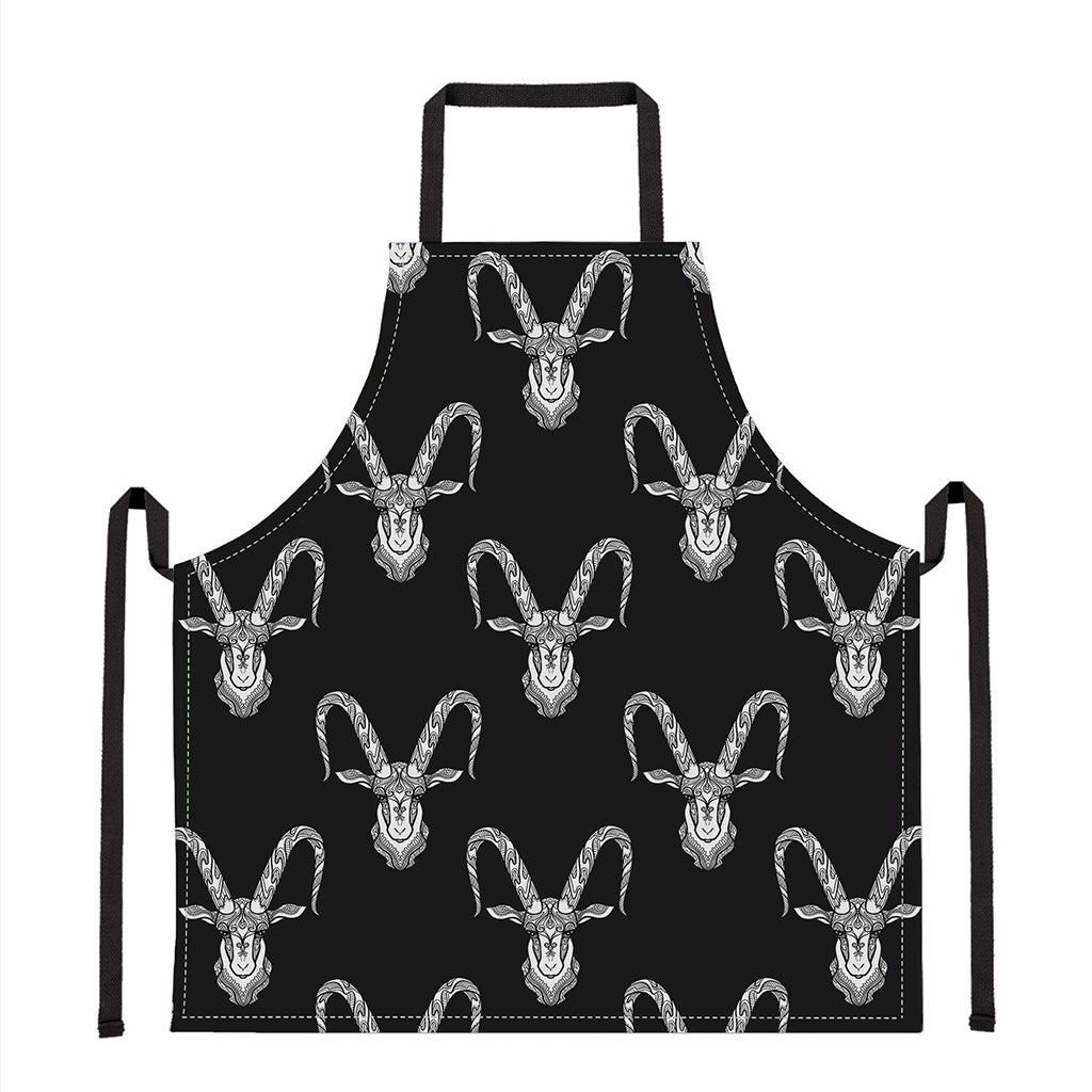 White And Black Capricorn Sign Print Apron