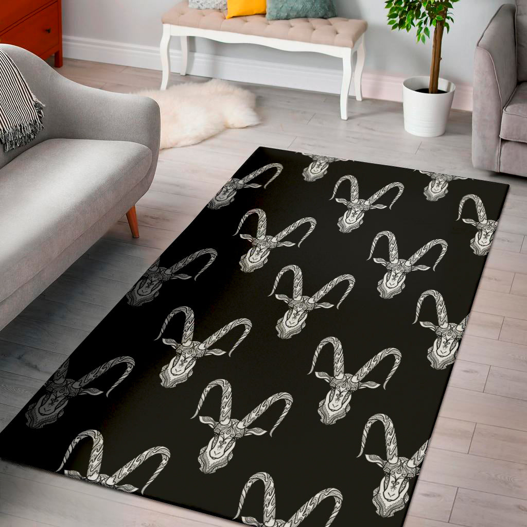 White And Black Capricorn Sign Print Area Rug
