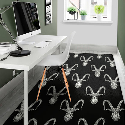 White And Black Capricorn Sign Print Area Rug