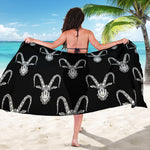 White And Black Capricorn Sign Print Beach Sarong Wrap
