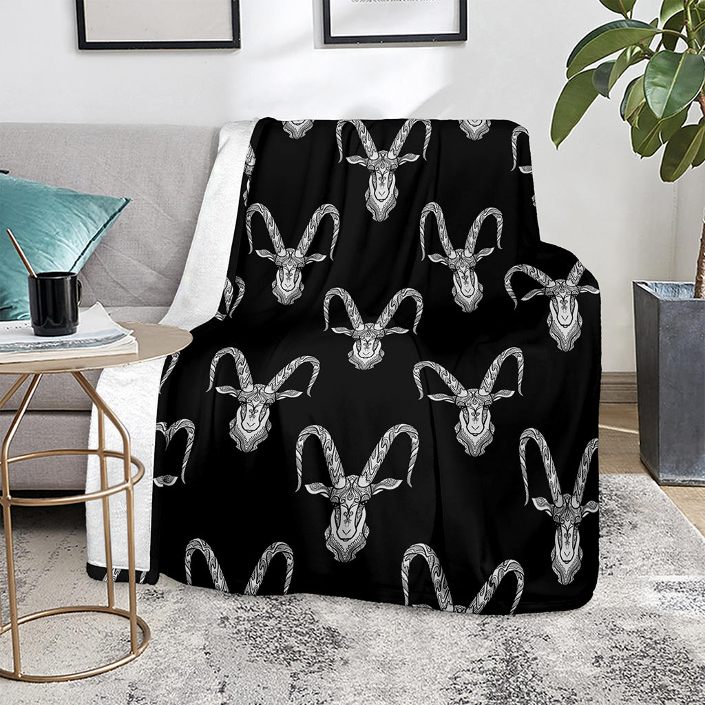 White And Black Capricorn Sign Print Blanket
