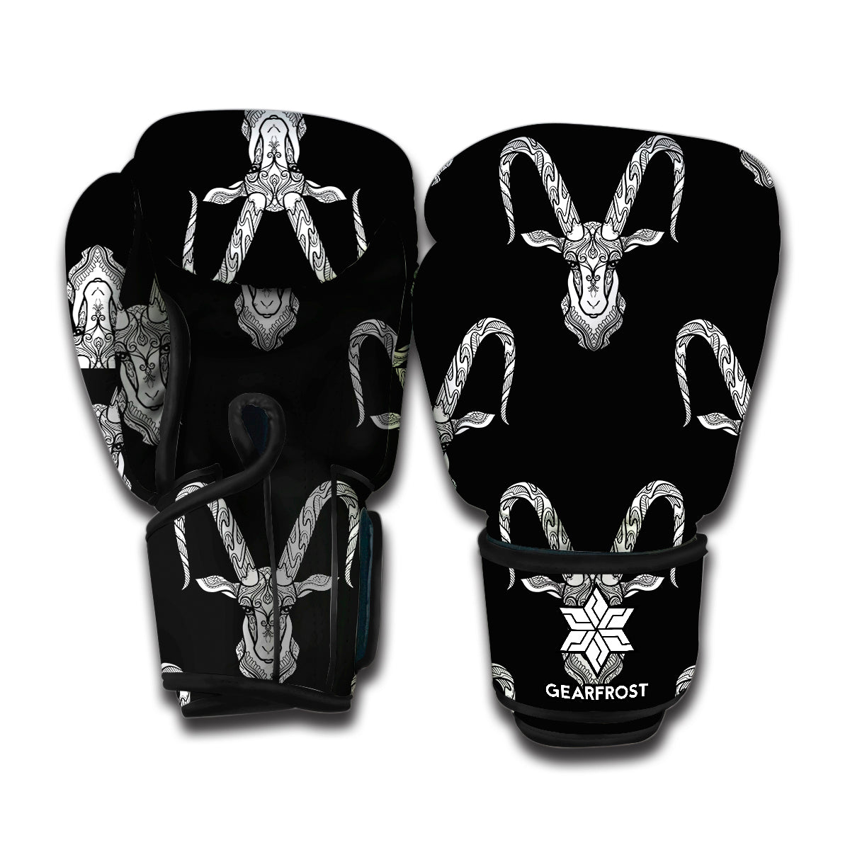 White And Black Capricorn Sign Print Boxing Gloves