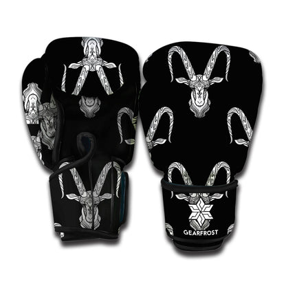 White And Black Capricorn Sign Print Boxing Gloves