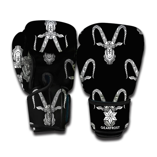 White And Black Capricorn Sign Print Boxing Gloves