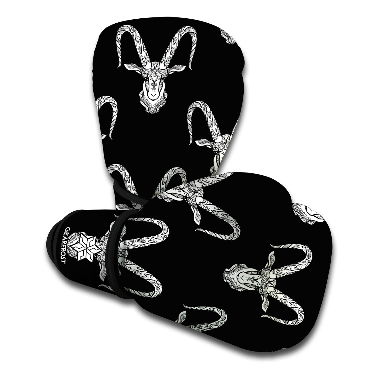 White And Black Capricorn Sign Print Boxing Gloves