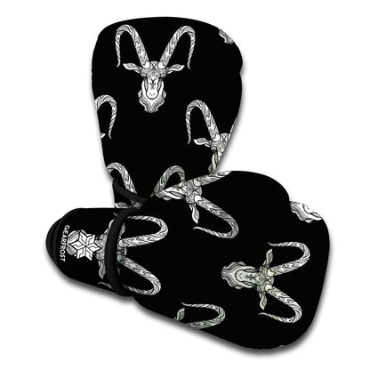 White And Black Capricorn Sign Print Boxing Gloves