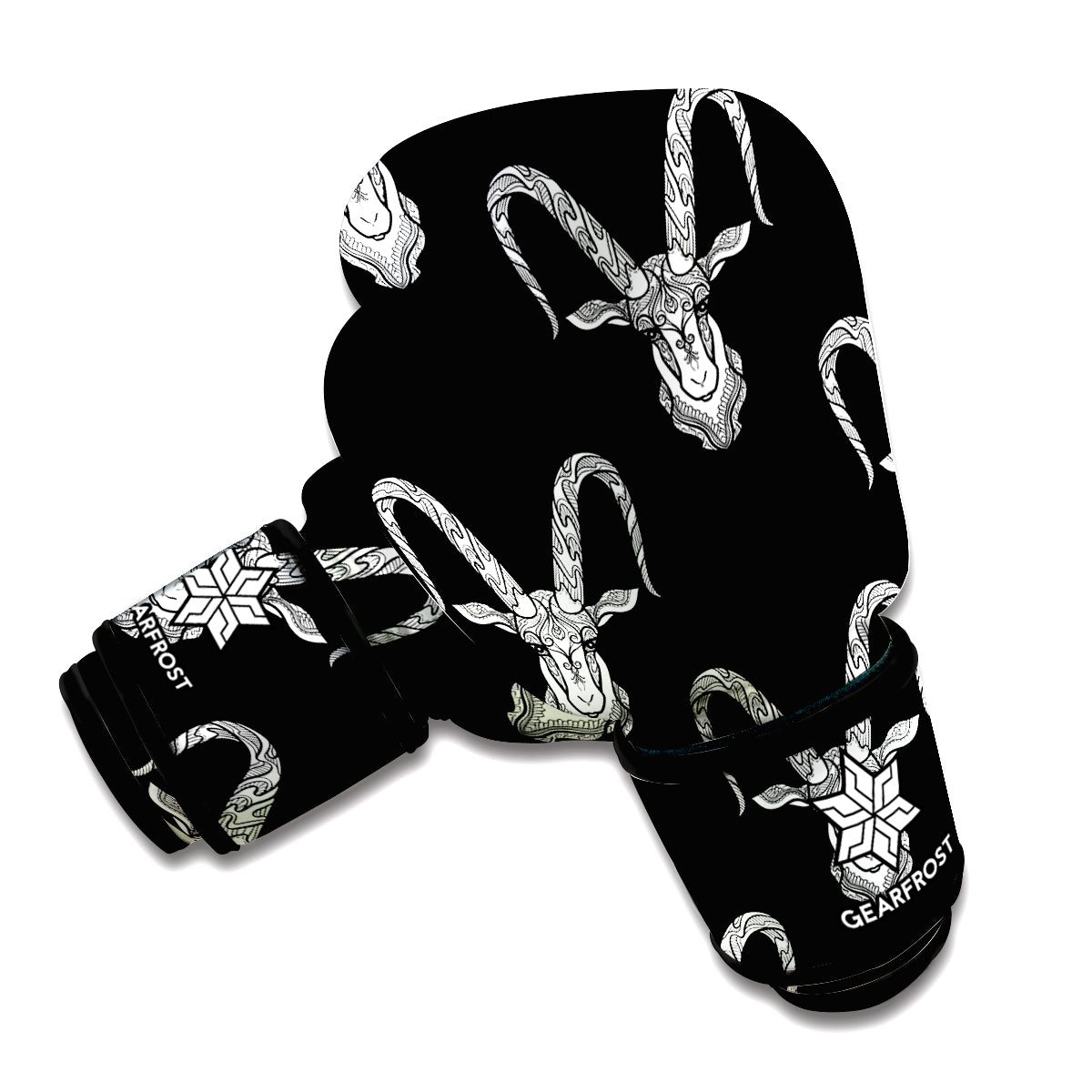 White And Black Capricorn Sign Print Boxing Gloves