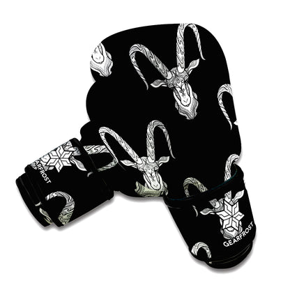 White And Black Capricorn Sign Print Boxing Gloves