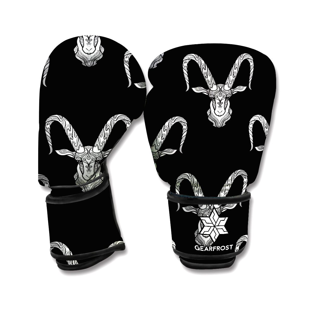 White And Black Capricorn Sign Print Boxing Gloves