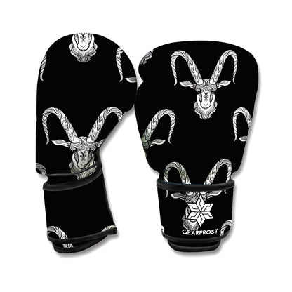 White And Black Capricorn Sign Print Boxing Gloves