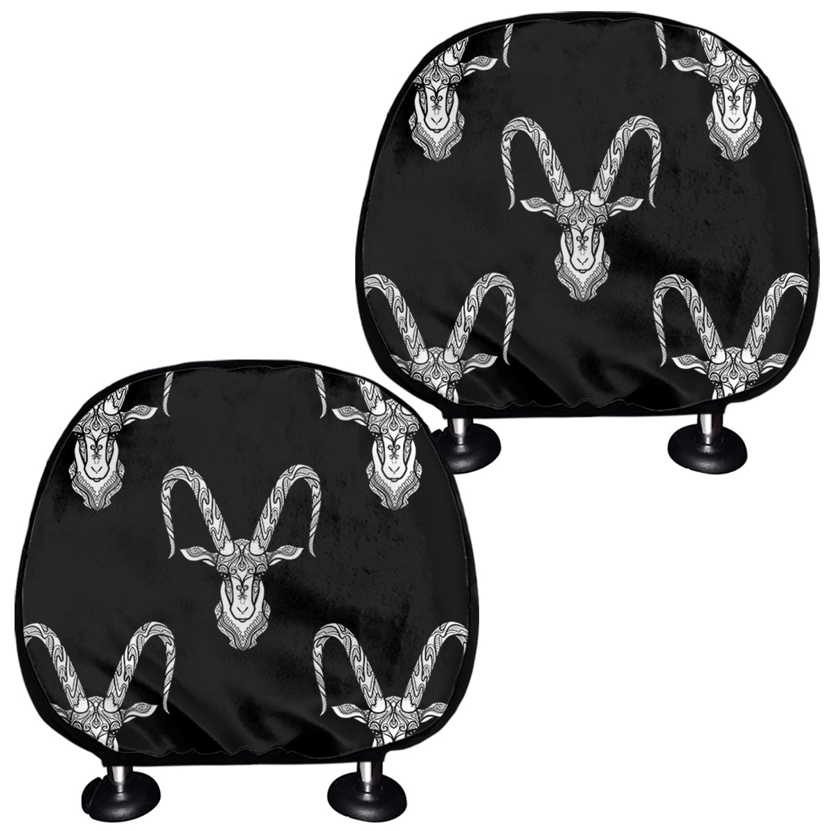 White And Black Capricorn Sign Print Car Headrest Covers