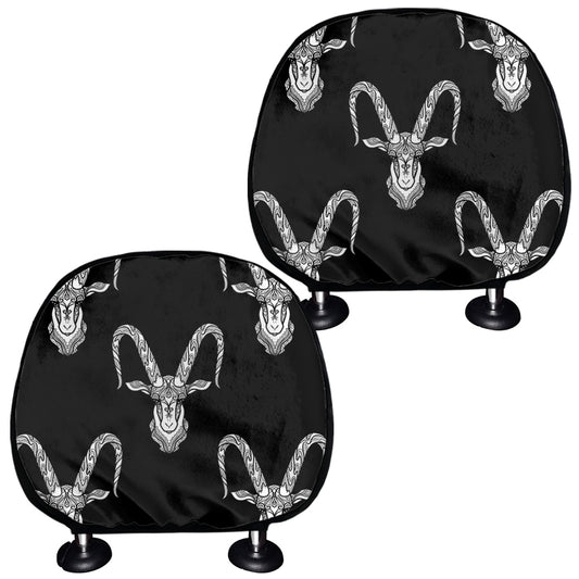 White And Black Capricorn Sign Print Car Headrest Covers