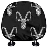 White And Black Capricorn Sign Print Car Headrest Covers