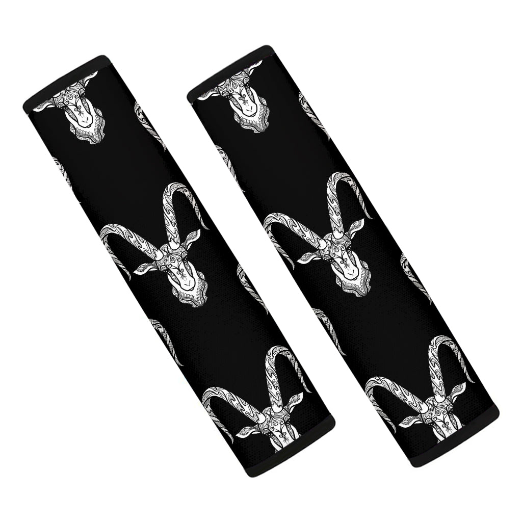 White And Black Capricorn Sign Print Car Seat Belt Covers