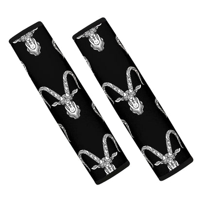 White And Black Capricorn Sign Print Car Seat Belt Covers