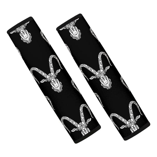 White And Black Capricorn Sign Print Car Seat Belt Covers