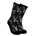 White And Black Capricorn Sign Print Crew Socks