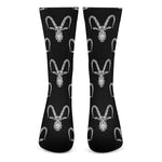 White And Black Capricorn Sign Print Crew Socks
