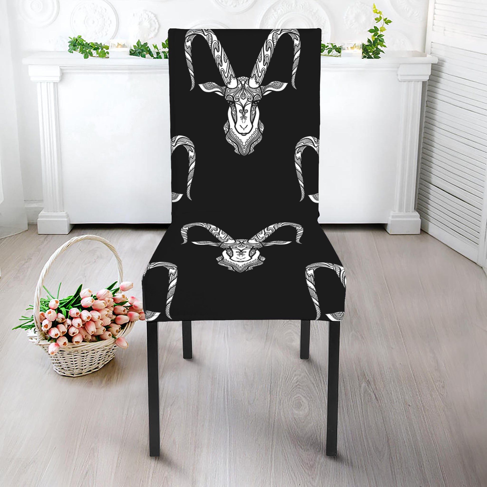 White And Black Capricorn Sign Print Dining Chair Slipcover