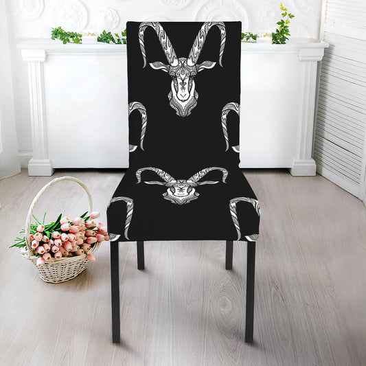 White And Black Capricorn Sign Print Dining Chair Slipcover