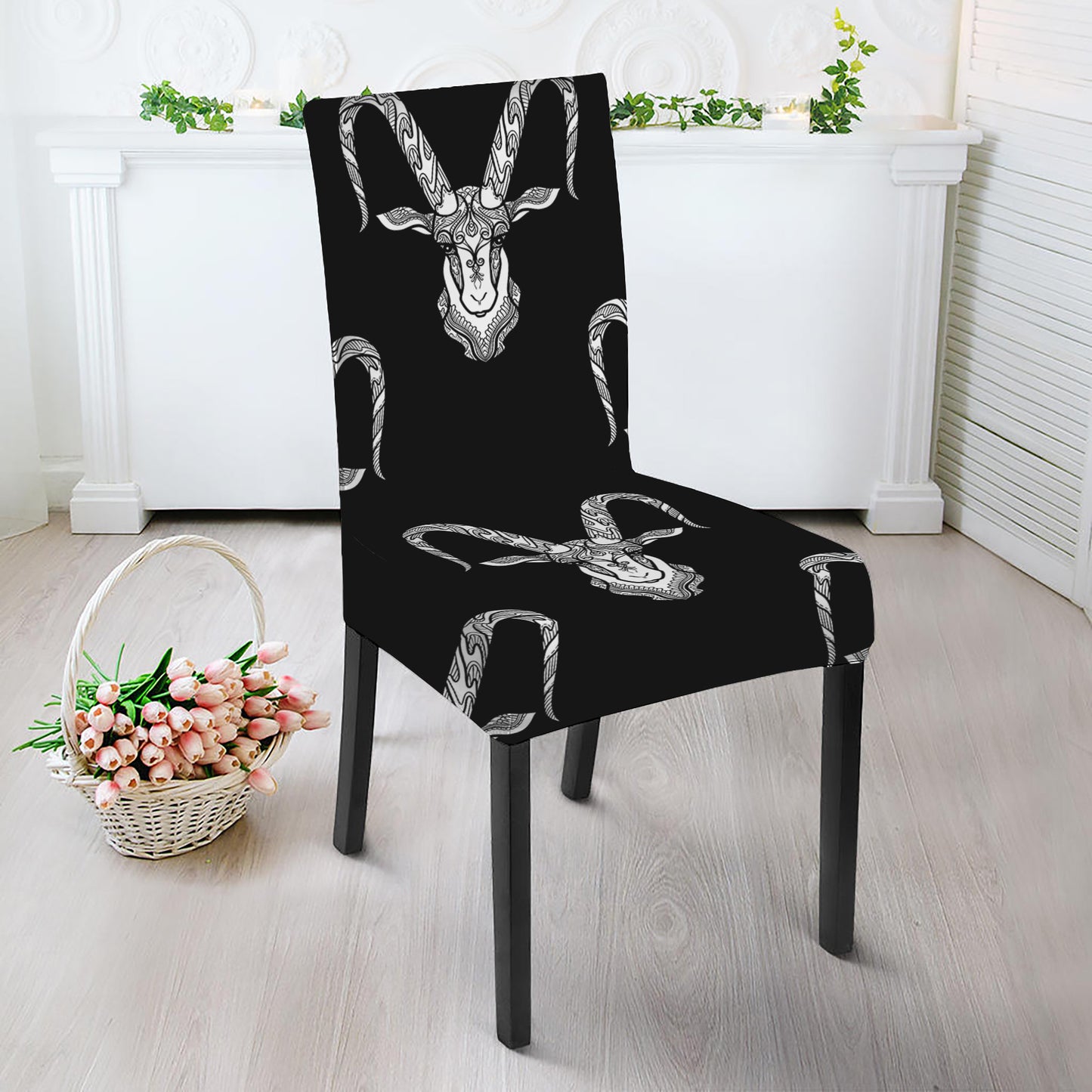 White And Black Capricorn Sign Print Dining Chair Slipcover