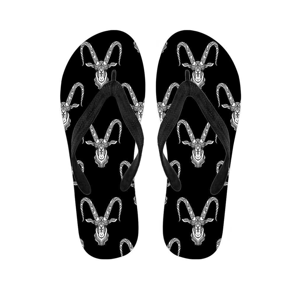 White And Black Capricorn Sign Print Flip Flops