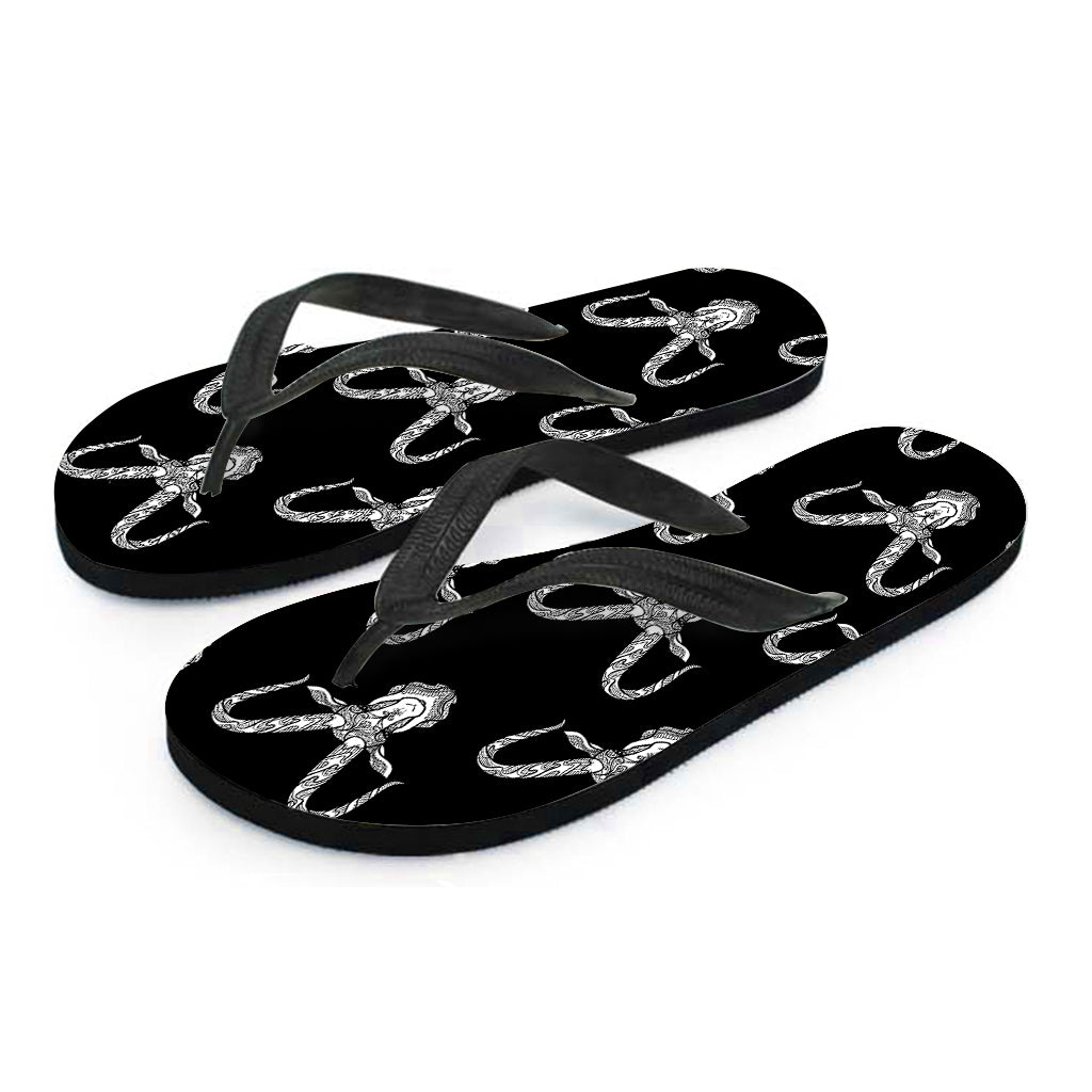 White And Black Capricorn Sign Print Flip Flops