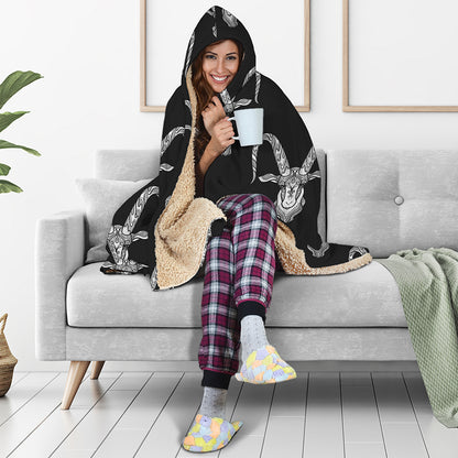 White And Black Capricorn Sign Print Hooded Blanket
