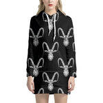 White And Black Capricorn Sign Print Hoodie Dress