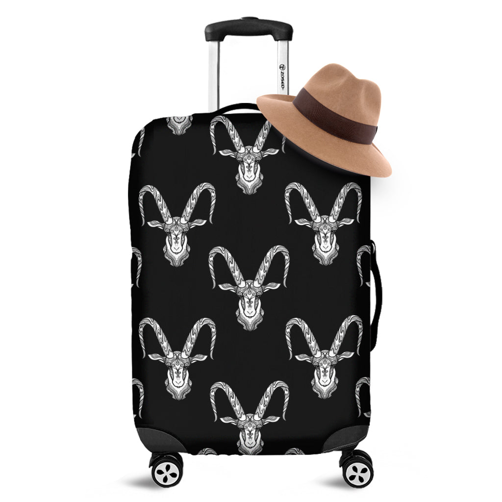 White And Black Capricorn Sign Print Luggage Cover