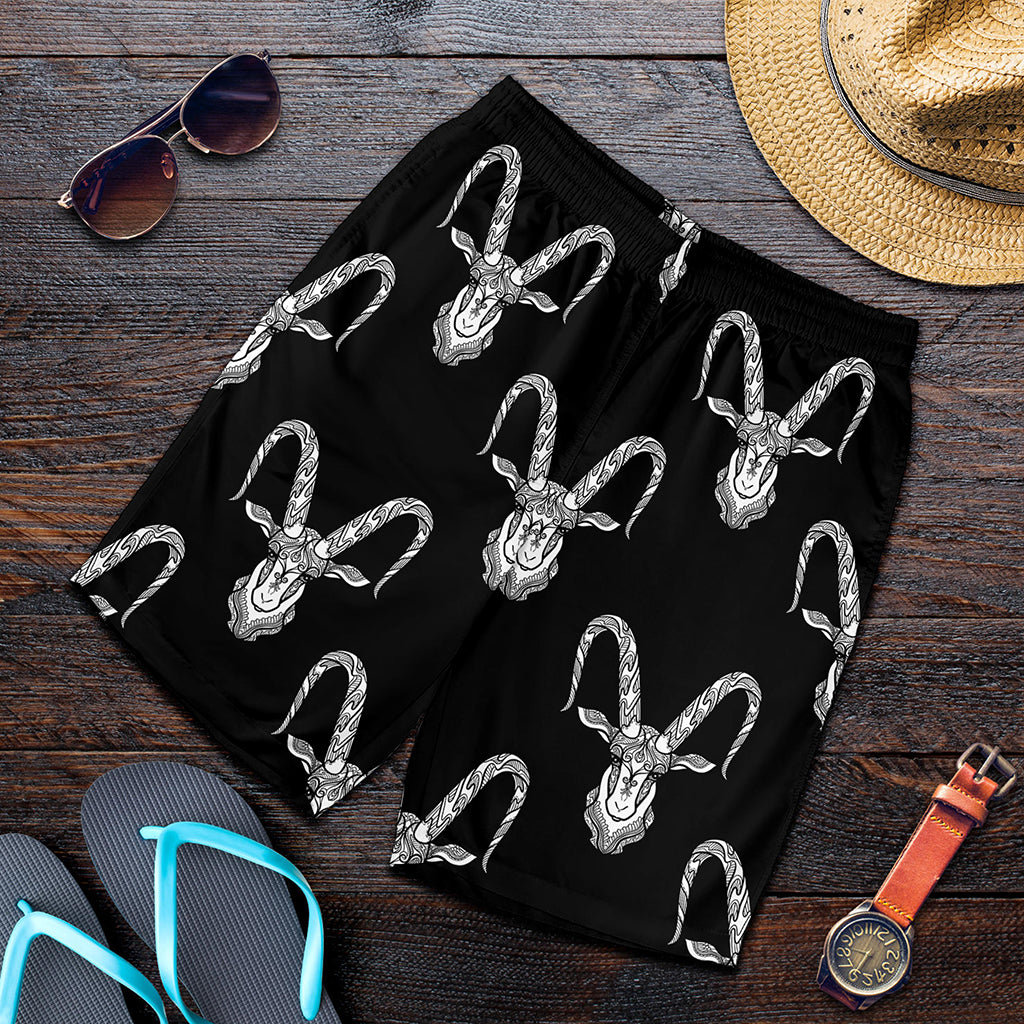 White And Black Capricorn Sign Print Men's Shorts