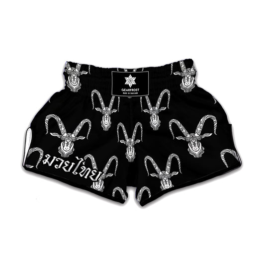 White And Black Capricorn Sign Print Muay Thai Boxing Shorts