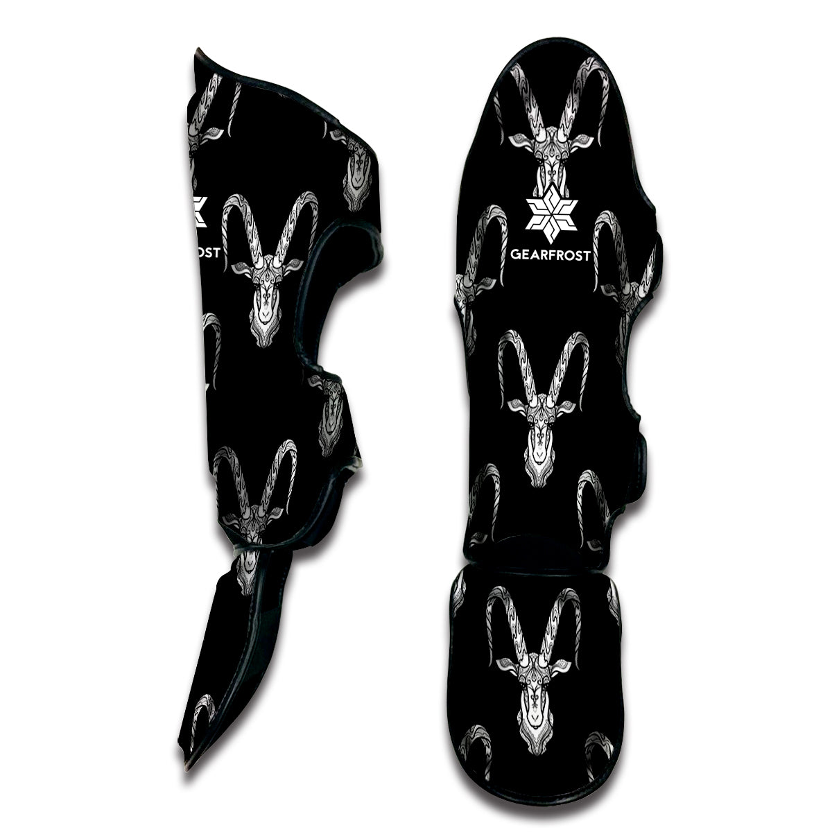 White And Black Capricorn Sign Print Muay Thai Shin Guard