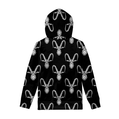 White And Black Capricorn Sign Print Pullover Hoodie