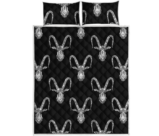 White And Black Capricorn Sign Print Quilt Bed Set