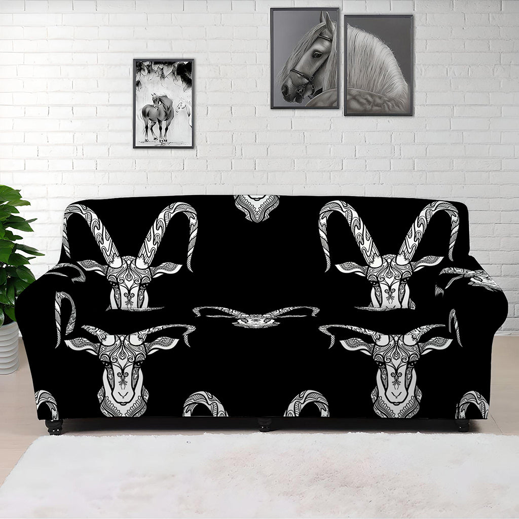 White And Black Capricorn Sign Print Sofa Cover