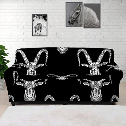 White And Black Capricorn Sign Print Sofa Cover