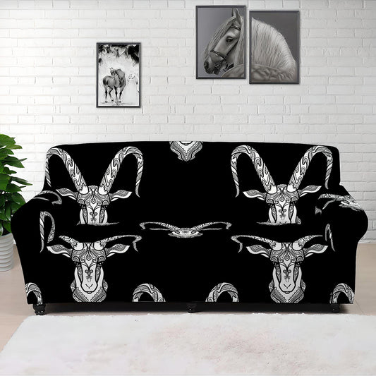 White And Black Capricorn Sign Print Sofa Cover