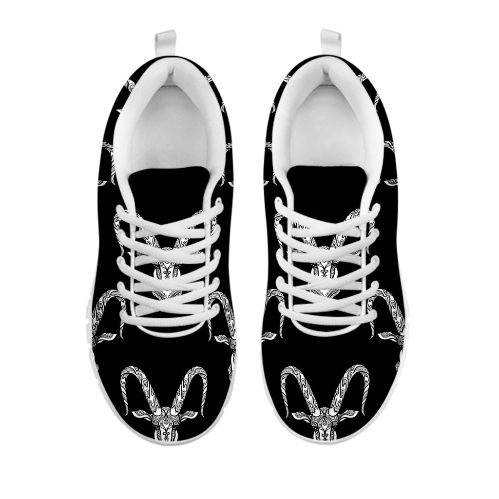 White And Black Capricorn Sign Print White Sneakers