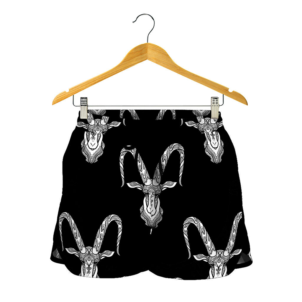 White And Black Capricorn Sign Print Women's Shorts