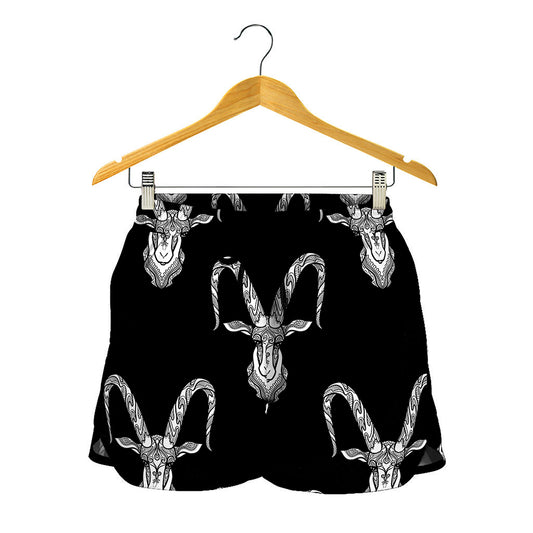 White And Black Capricorn Sign Print Women's Shorts