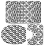 White And Black Damask Pattern Print 3 Piece Bath Mat Set