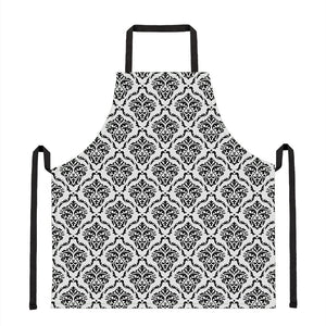 White And Black Damask Pattern Print Apron