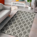 White And Black Damask Pattern Print Area Rug