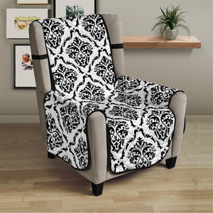 White And Black Damask Pattern Print Armchair Protector