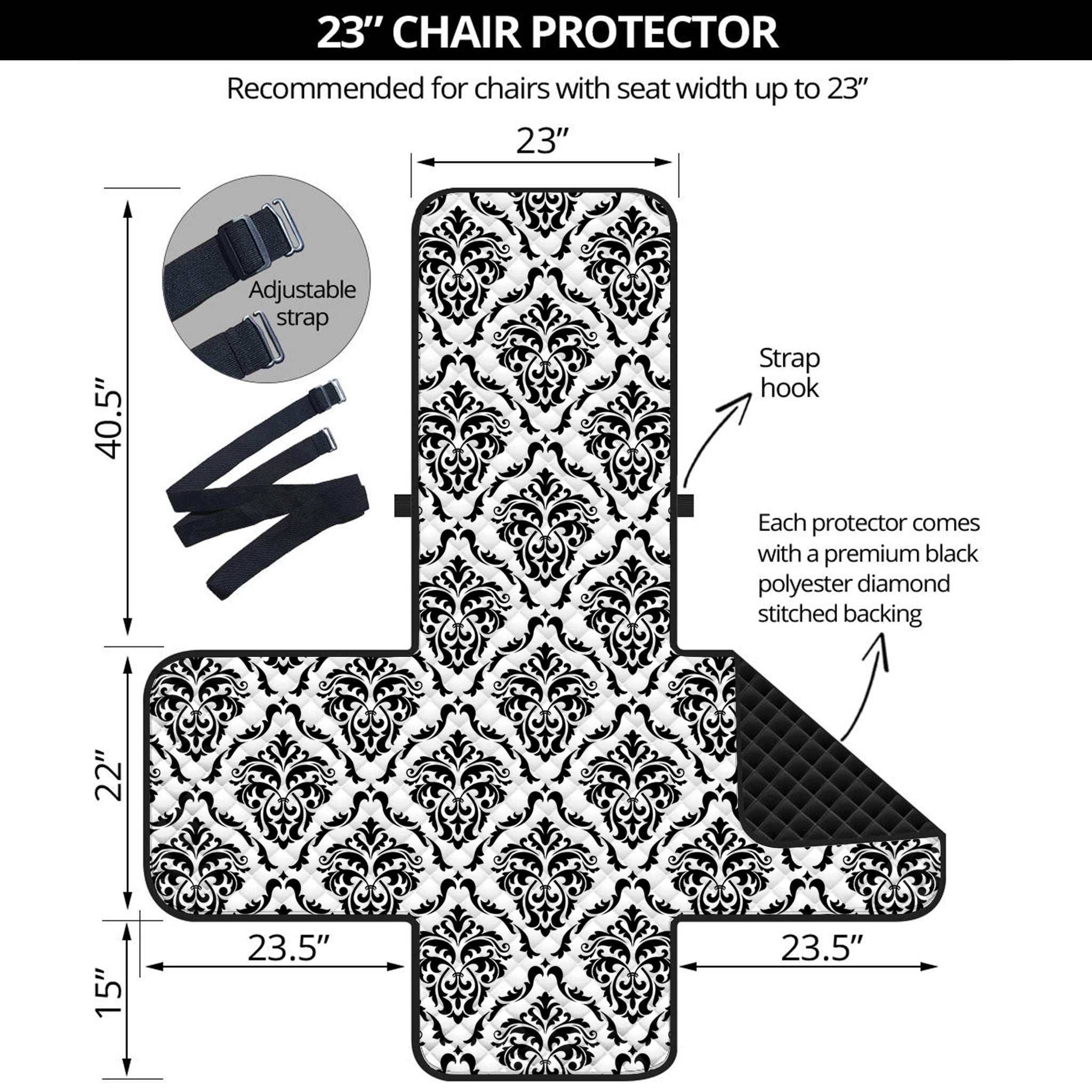 White And Black Damask Pattern Print Armchair Protector