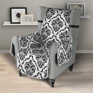 White And Black Damask Pattern Print Armchair Protector