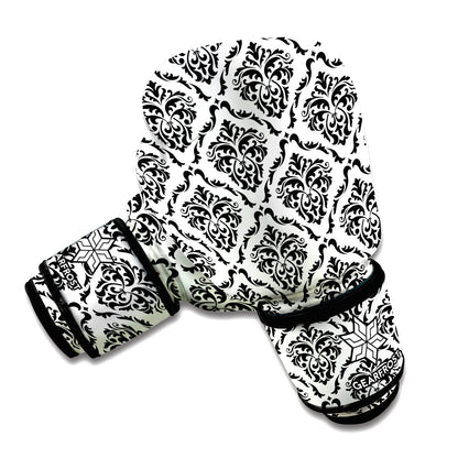 White And Black Damask Pattern Print Boxing Gloves