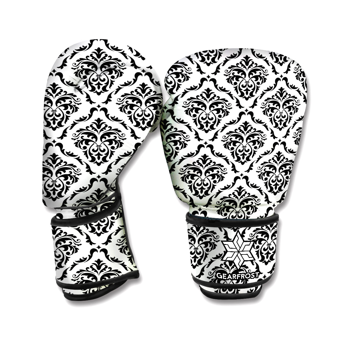 White And Black Damask Pattern Print Boxing Gloves